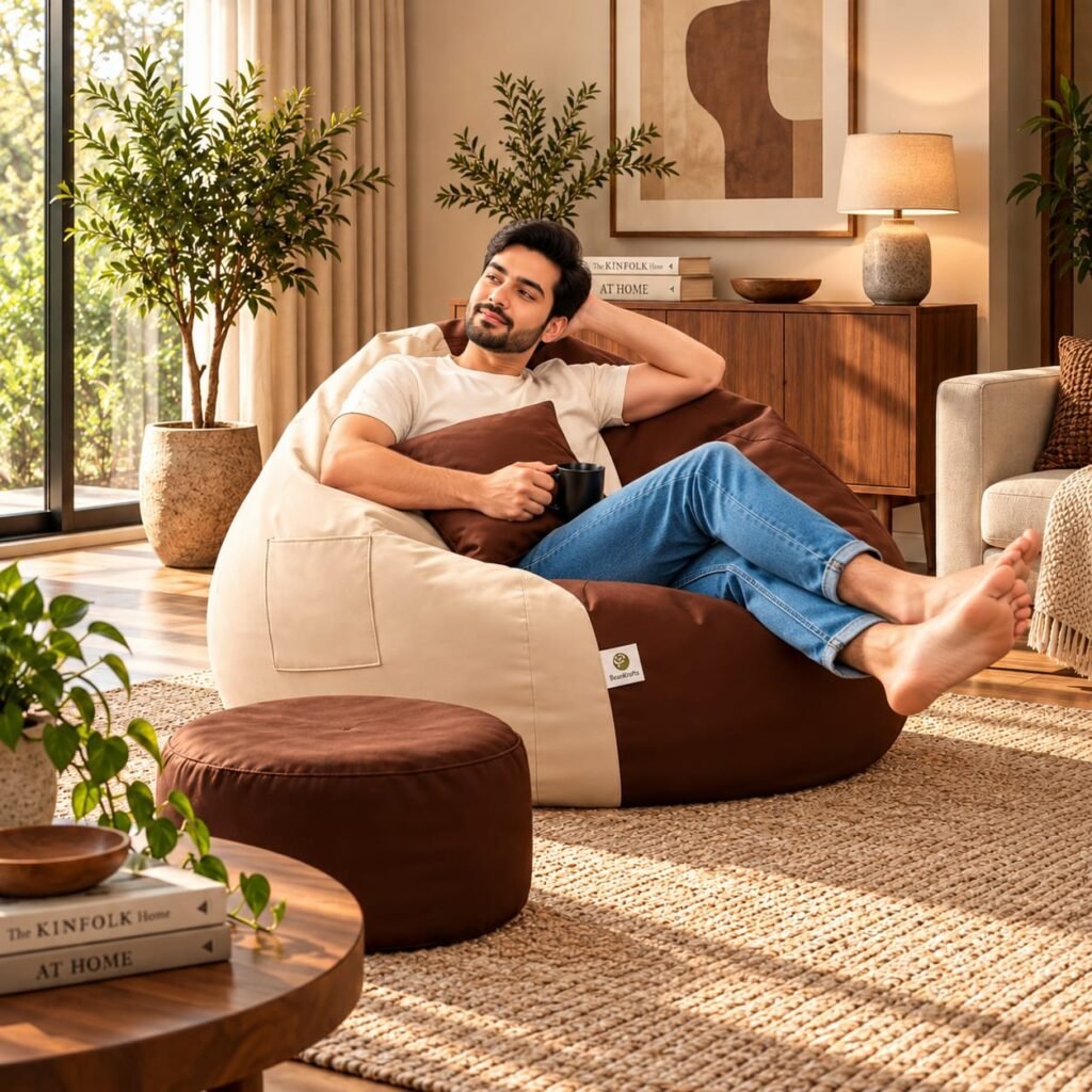 Premium Cream & Brown Bean Bag Cover 3 Piece Set – 2XL, 3XL & 4XL