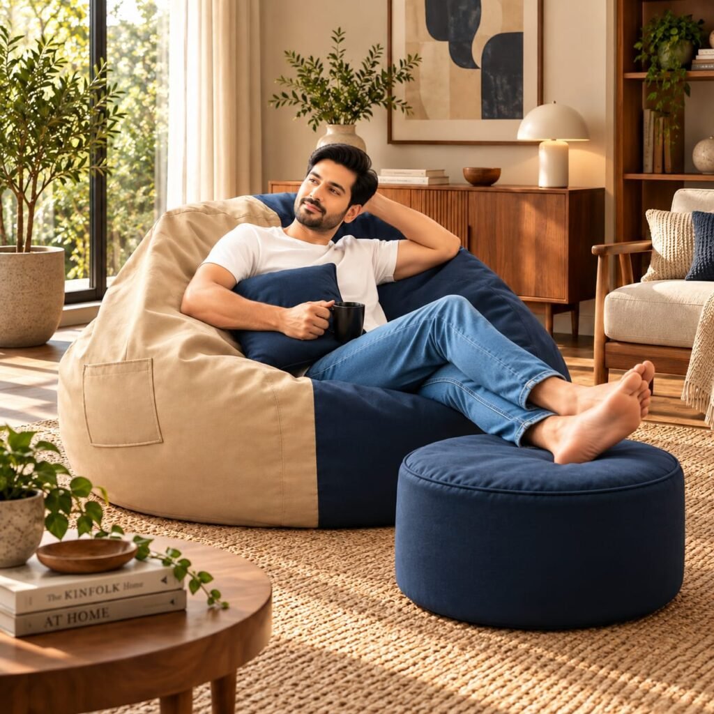 Premium Cream & Navy Bean Bag Cover 3 Piece Set – 2XL, 3XL & 4XL