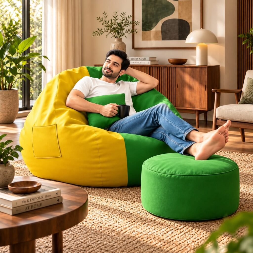 Premium Yellow & Green Bean Bag Cover 3 Piece Set – 2XL, 3XL & 4XL