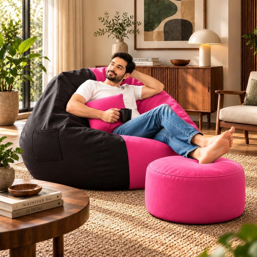 Premium Black & Pink Bean Bag Cover 3 Piece Set – 2XL, 3XL & 4XL