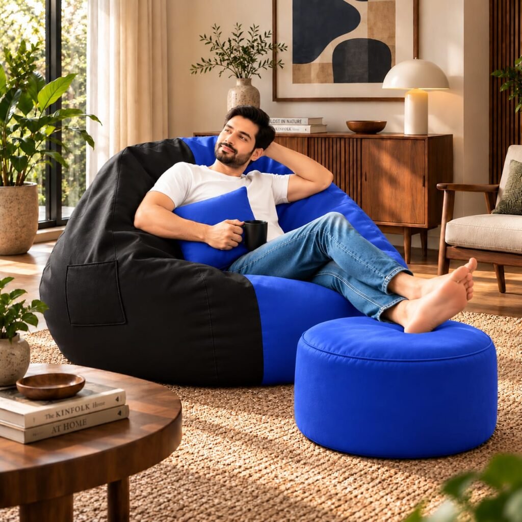 Premium Black & Blue Bean Bag Cover 3 Piece Set – 2XL, 3XL & 4XL