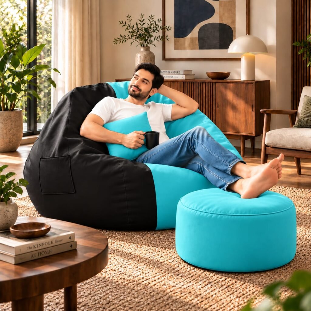 Premium Black & Aqua Bean Bag Cover 3 Piece Set – 2XL, 3XL & 4XL