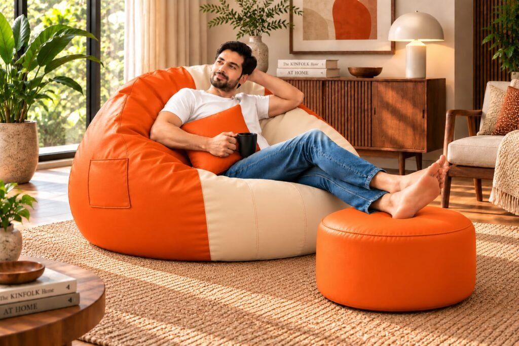 Premium Orange & Cream Bean Bag Cover 3 Piece Set – 2XL, 3XL & 4XL