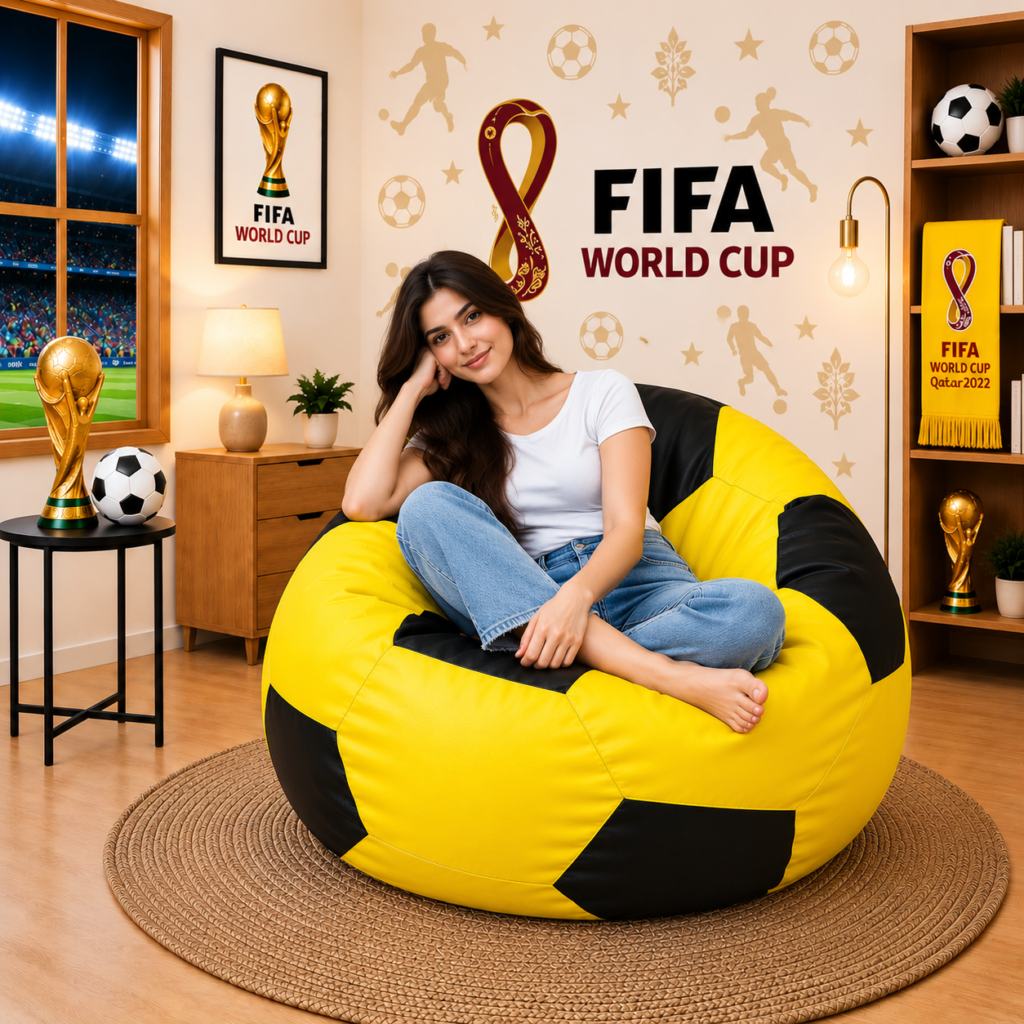 Premium Football Bean Bag Cover – Yellow & Black | XL, 2XL & 3XL