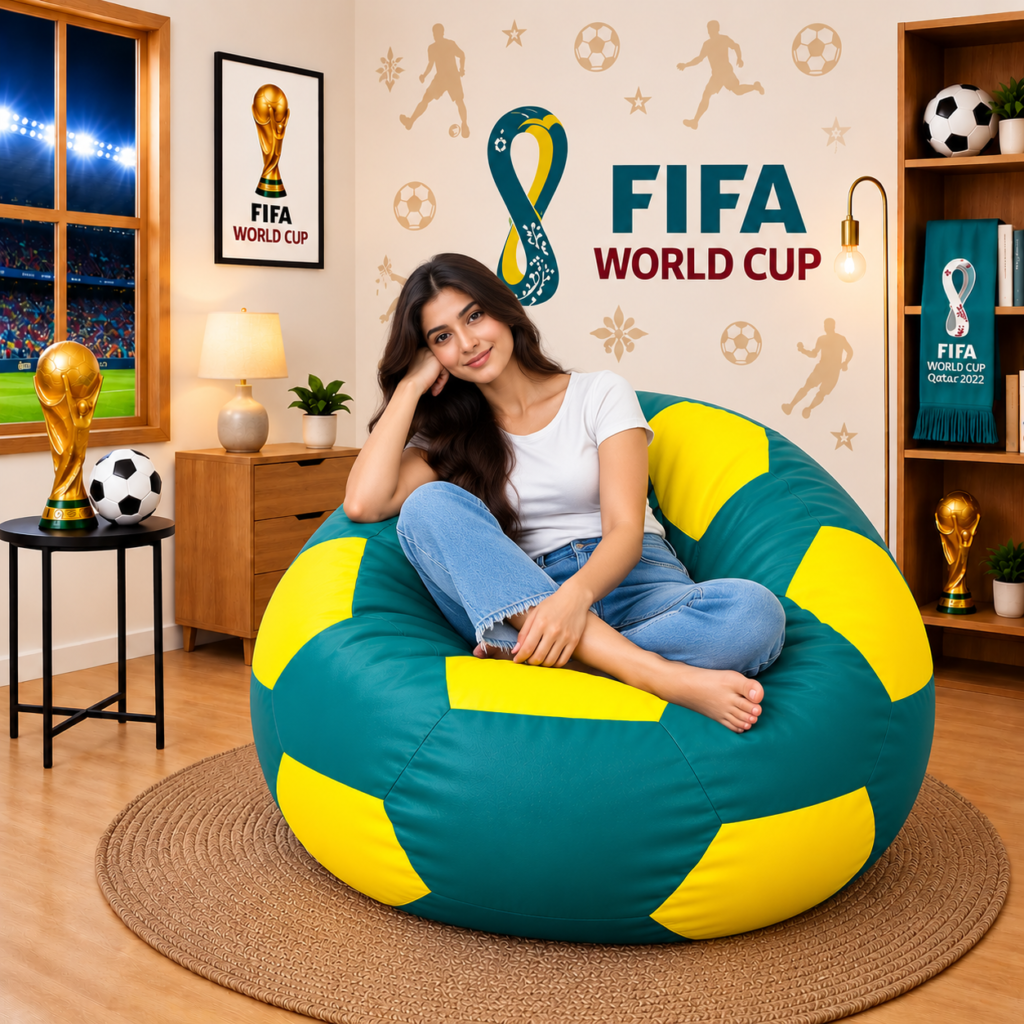 Premium Football Bean Bag Cover – Green & Yellow | XL, 2XL & 3XL